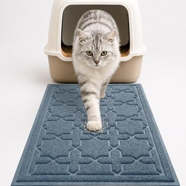 Yimobra Cat Litter Mat Easy Clean Trapping PVC Mat with Waterproof Backing and Non Slip Bottom Scatter Control Pad for Litter Box 24x20 Tea Blue