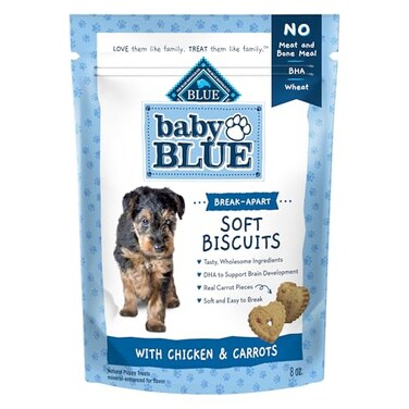 Blue Buffalo Baby Blue Soft Biscuits with DHA Natural Dog Treats for Puppies Great for Training with Chicken Carrots 8oz Bag