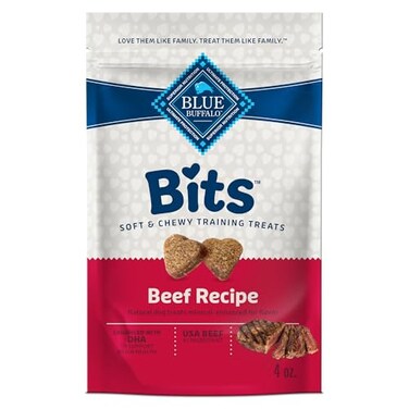 Blue Buffalo Bits Soft Dog Treats for Training Made with Natural Ingredients Enhanced with DHA Beef Recipe 4oz Bag