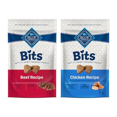 Blue Buffalo Bits Soft Dog Treats for Training Made with Natural Ingredients Enhanced with DHA Chicken Beef 19oz Variety Pack 2 ct