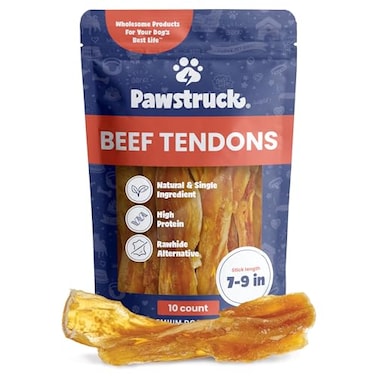 Pawstruck Natural 79 Beef Tendon Chew Sticks for Dogs Premium RawhideFree Single Ingredient High Protein Low Odor Dental Treat 10 Count Packaging May Vary