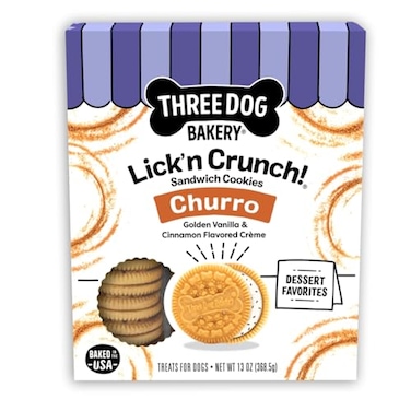 Three Dog Bakery Churro Lickn Crunch Vanilla Cinnamon Crunchy Dog Treats 13oz Box