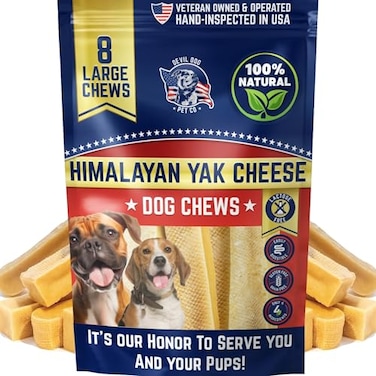 Devil Dog Pet Co Himalayan Yak Cheese Dog Chews for Medium to Large Breeds Aggressive Chewers Long Lasting Rawhide Free High Protein Cleaner Teeth Anxiety Boredom Relief 8 Pack