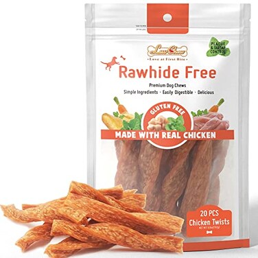 LuvChew Chicken Dog Chew Twist Sticks Puffed Human Grade Chicken Dog Treat Sticks Rawhide Alternative Easy to Digest 20pcsPack