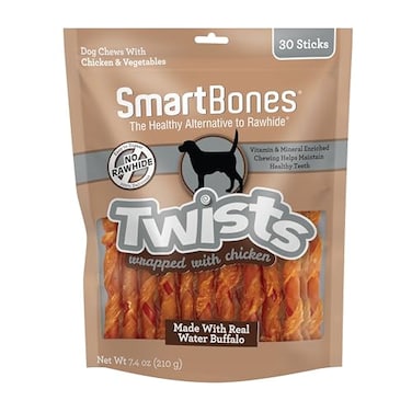 SmartBones Twists Wrapped with Chicken Made with Real Water Buffalo 30 Count RawhideFree Chews for Dogs 740 Ounce Pack of 1