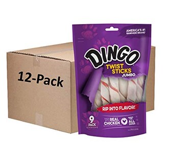 Dingo Twist Sticks Jumbo Rawhide Chews 9Count 12Packs