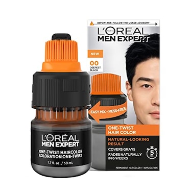 L'Oreal Paris LOreal Paris Men Expert One Twist Mess Free Permanent Hair Color Mens Hair Dye to Cover Grays Easy Mix Ammonia Free Application Deepest Black 00 1 Application Kit
