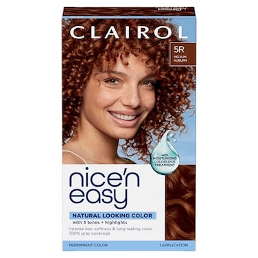 Clairol Nicen Easy Permanent Hair Dye 5R Medium Auburn 100 Gray Coverage LongLasting NaturalLooking Color Shine Pack of 1