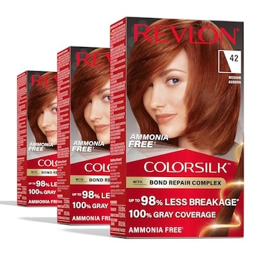 REVLON Revlon ColorSilk with Bond Repair Complex Auburn Permanent Hair Color 100 Gray Coverage Ammonia Free Hair Dye Vegan Keratin 42 Medium Auburn Pack of 3