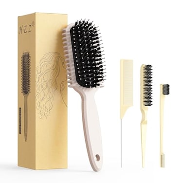 HEZ Curl Defining Brush Curly Hair Brush Slick Back Hair Brush For Combing and Shaping Curls in All Hairstyles to Reduce Pulling Beige