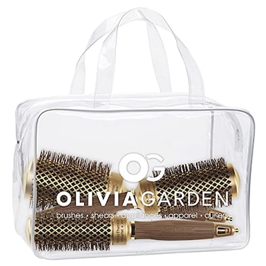 Olivia Garden NanoThermic Ceramic Ion Round Thermal Hair Brush Not Electrical Professional Blowout Brush for Normal to Thick Hair NTDL03 3 Piece