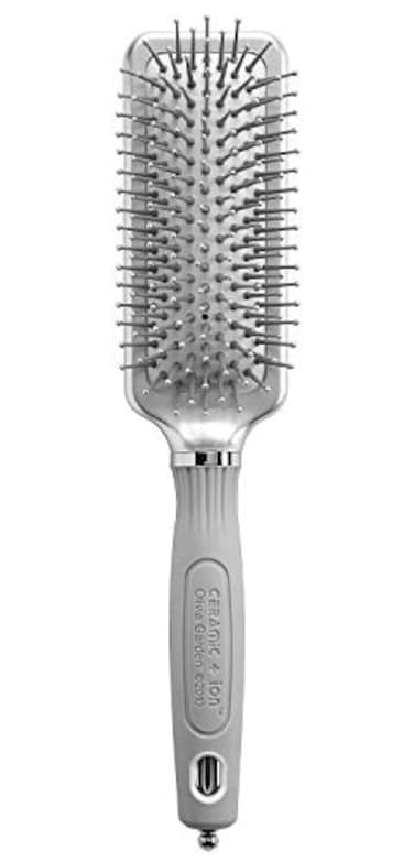 Olivia Garden Ceramic Ion XL Pro Hair Brush Paddle Brush for All Hair Types Smooths and Adds Shine Small Paddle Silver