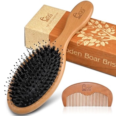 BLACK EGG Boar Bristle Brush for WetDry Hair Smoothing Massaging Detangling Reduce Frizz Restore Shine Bamboo Brush for Women Men Kids