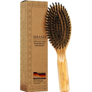 SHASH Everyday 100 Boar Bristle Hair Brush Made in Germany Suitable For Thin To Normal Hair Firm and Naturally Conditioning Enhance Texture Exfoliate and Stimulate the Scalp