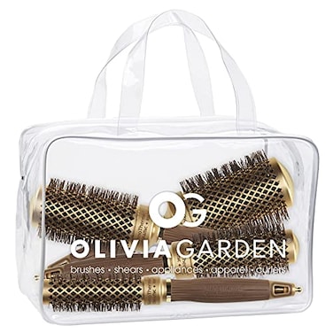 Olivia Garden NanoThermic Ceramic Ion Round Thermal Hair Brush Not Electrical Professional Blowout Brush for Normal to Thick Hair NTDL01 4 Piece
