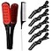 Honeydak Double Brush Boar Bristle Clamp Comb with Alligator Clips Rat Tail Comb for Hair Styling Red Black