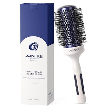 AIMIKE Nano Ionic Tech Large Round Brush Ceramic Brush for Blow Drying Styling and Boosting Volume Natural Wood Handle 2 Inch52mm