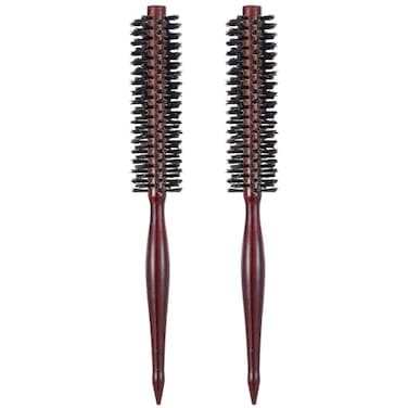 Wanmu 2 Pcs Small Round Brush Natural Boar Bristle Hair Brush Portable Mini Round Brushes with Wood Handle for Women and Men Short or Thin Hair Beard Fine Drying Styling Curling Restore Shine