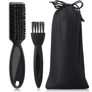 Patelai 2 Pieces Barber Clipper Brush Tools Set Shaver Razor Trimmer Cleaning Brush with Drawstring Storage Pouch for Hair Cutting Cleaning Hair Stylist Tools and Salon SuppliesBlack