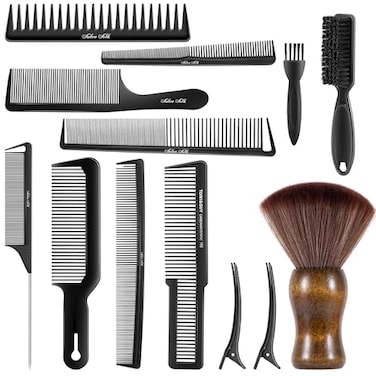 SALON SILK SALONSILK 13PCS Hair Cutting Shaving Brush and Comb Set Professional Barber Combs for Hair Stylist Premium Grade Barber Brush Neck Duster Fading Comb Barber Clipper Comb
