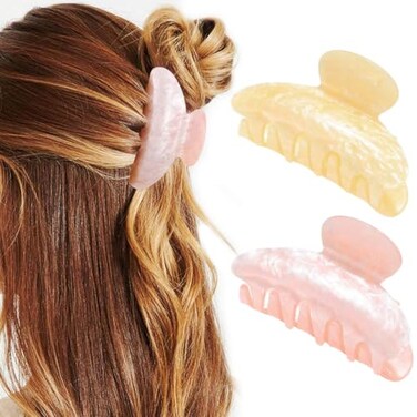 CAKURE Acrylic Claw Clips Pink Hair Clips Cute Hair Claw Barrettes Medium Nonslip Hair Claw Hair Accessories for Women and Girls Pack of 2 apinkchampagne