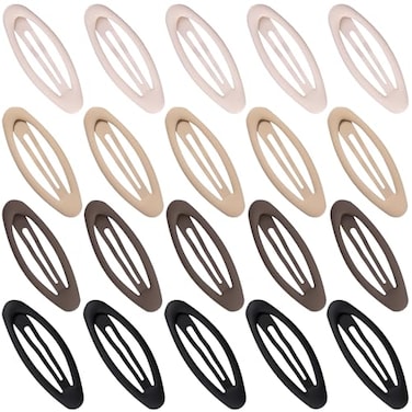 Cptots 20PCS Oval Metal Snap Clips for Women No Slip Small Barrettes for Thin Fine HairMatte Black Brown Beige