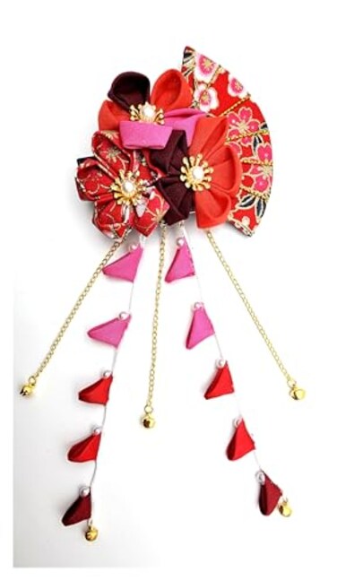 CRB Fashion Womens Japanese Kimono Flower HairclipHair Tie Band Clip Multi Red