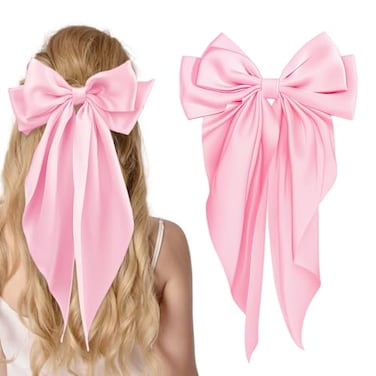 illpta Large Satin Bow Barrettes Clips in Pink Hair Accessories for Women