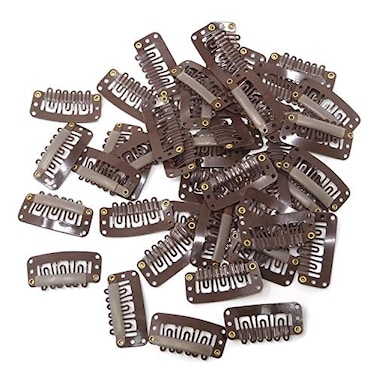 Honbay 50PCS 6Teeth UShape Snap Clips for Hair Extensions 33cm13inch Dark Brown