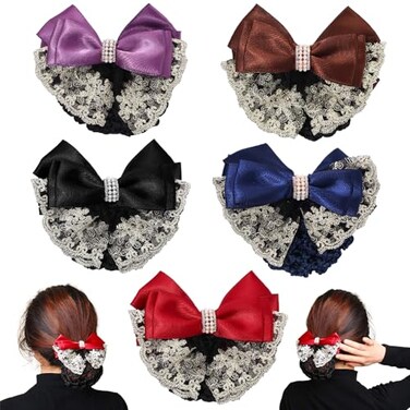 Vctitil 5 Pcs Hair Snood with Bow Professional Bun Cover Net for Flight Attendants Nurses Mothers Day Gift