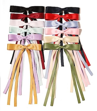 LFOUVRE Bow Hair Clips for Women Hair Barrettes with Long Tassel 12pcs Hair Ribbons for Women Bowknot Hair Barrettes Claw Hair ClipsHair Accessories