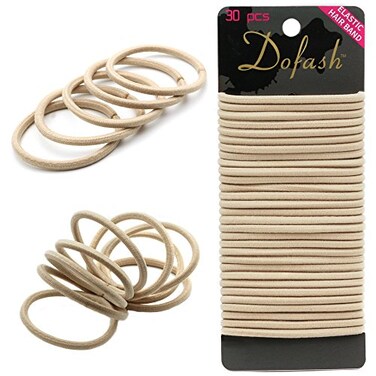 Dofash Hyper Elastic Hair Ties 30 PCS Beige Hair Bands for Womens Hair Blonde Reusable Nylon Quick Stretch and Restore Smooth Junction Durable Hair Friendly Safety Tested