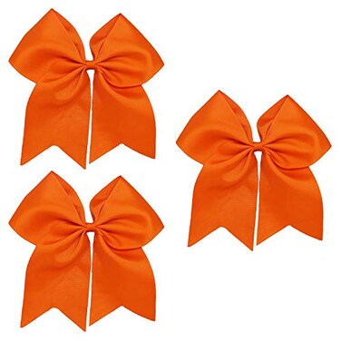 Kenz Laurenz Cheer Bows Orange Cheerleading Softball Gifts for Girls and Women Team Bow with Ponytail Holder Complete your Cheerleader Outfit Uniform Strong Hair Ties Bands Elastics 1