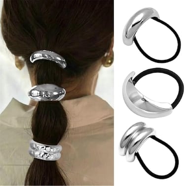 papasgix 3Pack Metal Hair Ties Gold Silver Ponytail Cuffs for Women Set 05