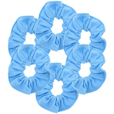 Motique Accessories Large Solid Scrunchie Set of 6 Light Blue