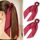 LFOUVRE Pack of 2 Knotted Bow Hair Scrunchies Elastic Hair Scarf Hair Ties Bands Satin Hair Ribbon Scrunchy Red Ponytail Holder for Women and Girls Hair Scarf Scrunchies Hair Accessories Burgundy