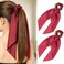 LFOUVRE Pack of 2 Knotted Bow Hair Scrunchies Elastic Hair Scarf Hair Ties Bands Satin Hair Ribbon Scrunchy Red Ponytail Holder for Women and Girls Hair Scarf Scrunchies Hair Accessories Burgundy