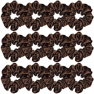 Sufermoe 12 Pcs Satin Silk Hair Scrunchies 45 Inch Dark Brown Soft Hair Ties for Women and Girls Hair Accessories for Different Hairstyles and Occasions