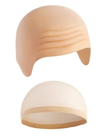 Nuolich 2 PCS Bald Caps Halloween Latex Bald Head Wig Cap Makeup Costume Accessories Adult Cosplay Party Supplies