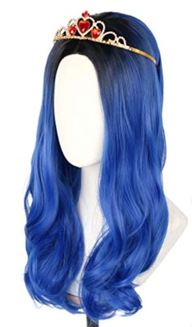 Topcosplay Cosplay Wig and Crown for Long Blue Wavy Wigs Halloween Costume Party Wig
