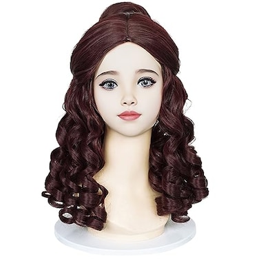 Wiggy Mermaid Brown Princess Wig with Bun Long Curly Wig Cap for Halloween Costume Cosplay