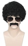 Linfairy Short 80s Costumes Mens Disco Dirt Bag Wig Moustache Halloween Cosplay Costume Curly Black Wig