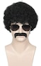 Linfairy Short 80s Costumes Mens Disco Dirt Bag Wig Moustache Halloween Cosplay Costume Curly Black Wig