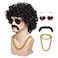 ColorGround 3Pieces Chain and Moustache and Short Curly Wig for 70S Disco Party Black 4 pieces set