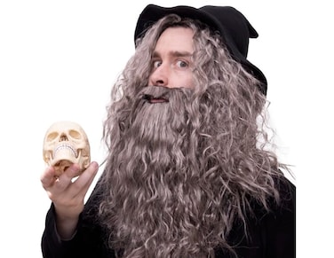 Happy Hippo Long Gray Wizard Wig and Beard Set Halloween Costume Wig For Men Merlin Mens Wig Wigs For Men