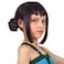 FantaLook Short Black Purple Cosplay Wig with 2 Buns for Halloween Party CostumeSmall Size