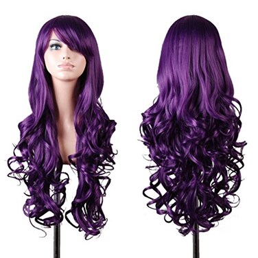 EmaxDesign Wigs 32 inch Wavy Curly Cosplay Wig With Wig Cap and Comb Dark Purple