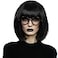 Linfairy Short Black Bob Fluffy Wig Halloween Cosplay Costume Wig for Women with Glasses Frames