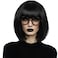 Linfairy Short Black Bob Fluffy Wig Halloween Cosplay Costume Wig for Women with Glasses Frames