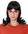 Codeven Short Black Flip Bob Wigs Halloween Costume Cosplay Wig for Women with Red Glasses Frame
